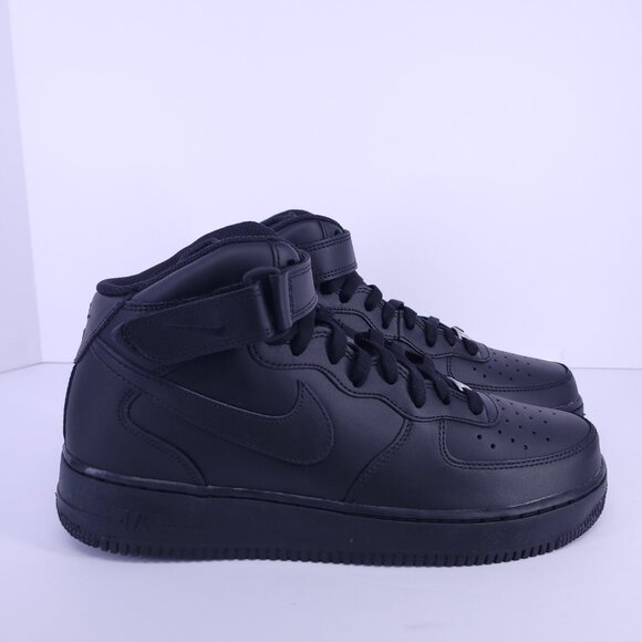 Nike Air Force 1 Mid '07 Black Leather Sneakers Size 11 CW2289-001 - Picture 4 of 16